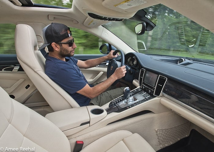 2010 Porsche Panamera Turbo interior with Amee Reehal driving