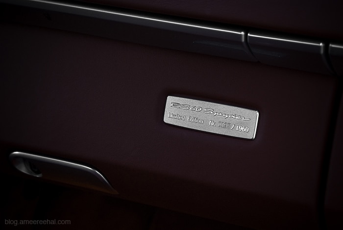 2008 Porsche Boxster RS 60 Spyder limited edition plaque inside