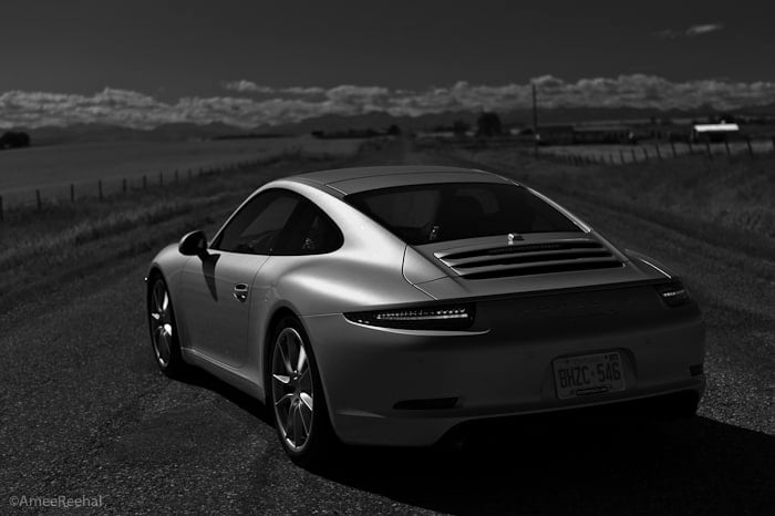 2012 Porsche 911 Carrera S rear shot black and white