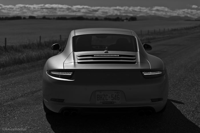 2012 Porsche 911 Carrera S rear shot black and white