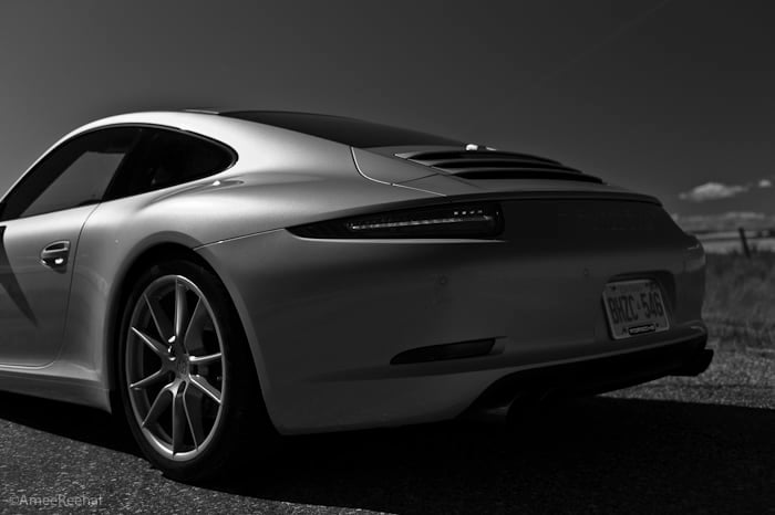 2012 Porsche 911 Carrera S rear shot black and white