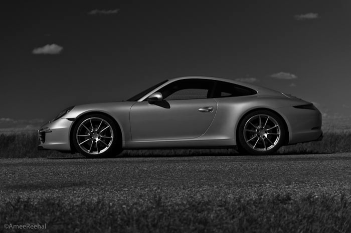 2012 Porsche 911 Carrera S side view black and white