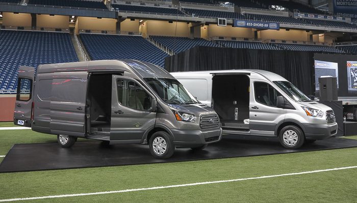 2014-Ford-Transit two models side by side with side doors open