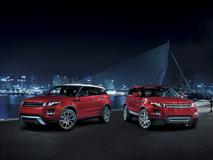 2013 Range Rover Evoque side by side front view parked outside