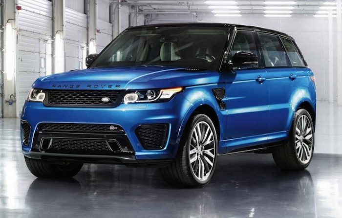 2015 Range Rover Sport SVR in blue front view