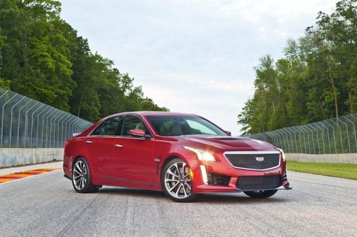 red 2016 Cadillac CTS-V front view parked on the track