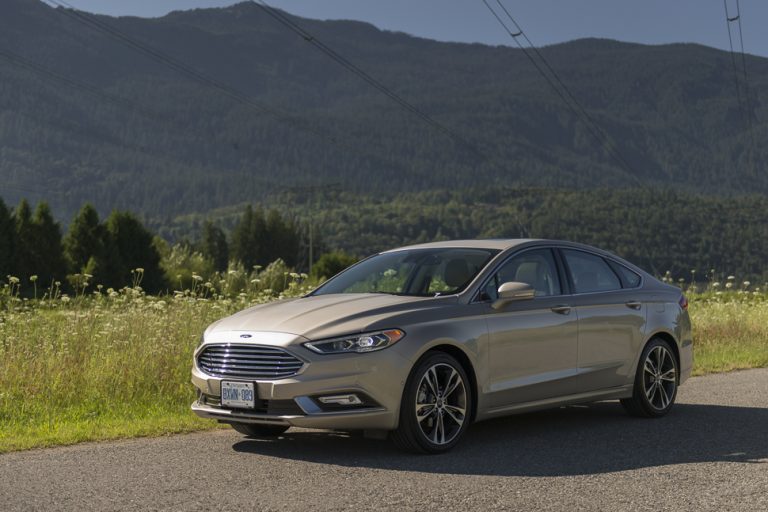 2017 Ford Fusion front view parked on road