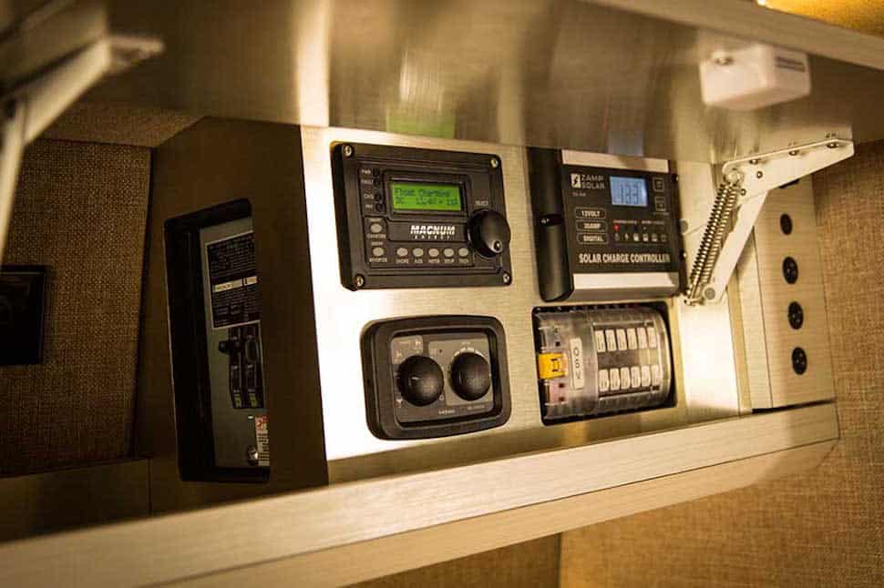 Outside Van Valhalla 4x4 Camper interior electronics and control panel