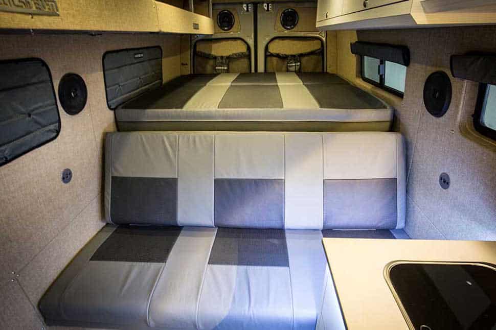 Outside Van Valhalla 4x4 Camper interior bed setup