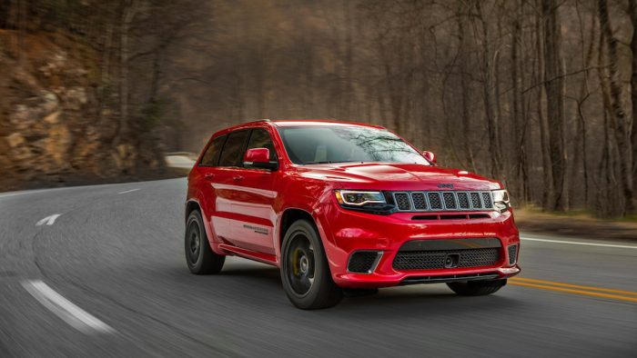 2018 Jeep Grand Cherokee Trackhawk front view driving on road