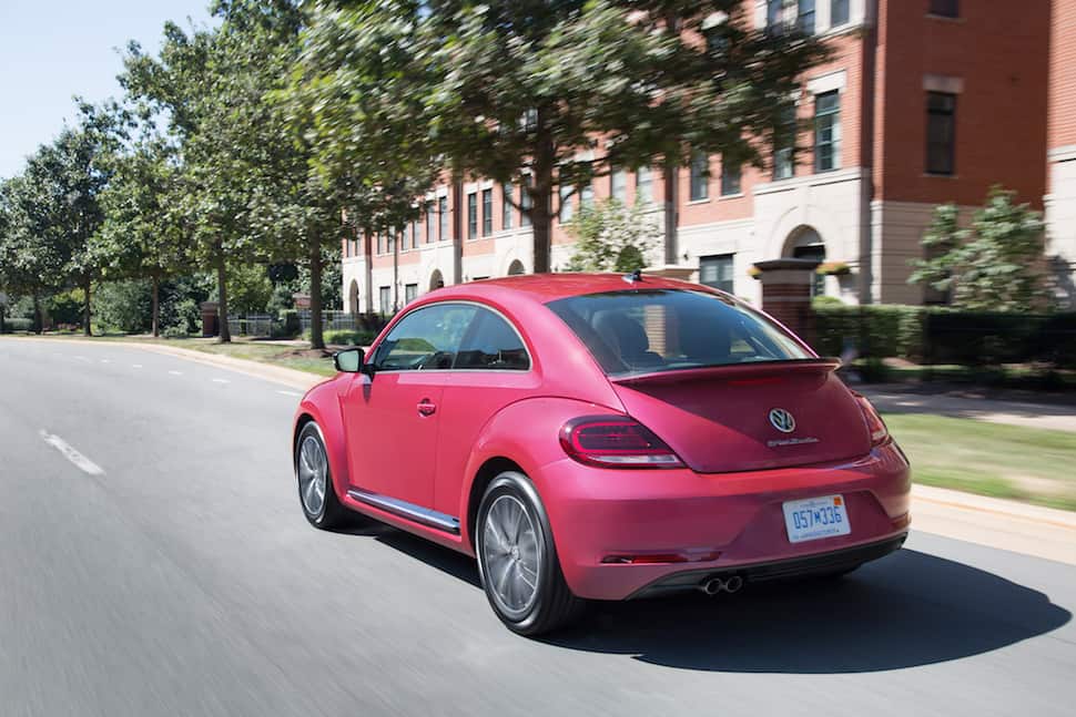 2017 VW Beetle Pink Edition Review rear rolling shot on street