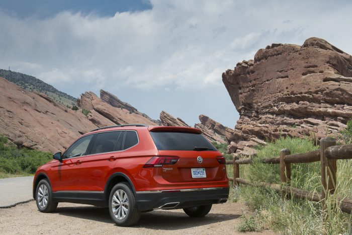 2018 Volkswagen Tiguan orange rear view parked outside