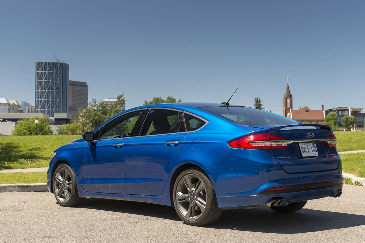 2017 Ford Fusion Sport in blue rear view