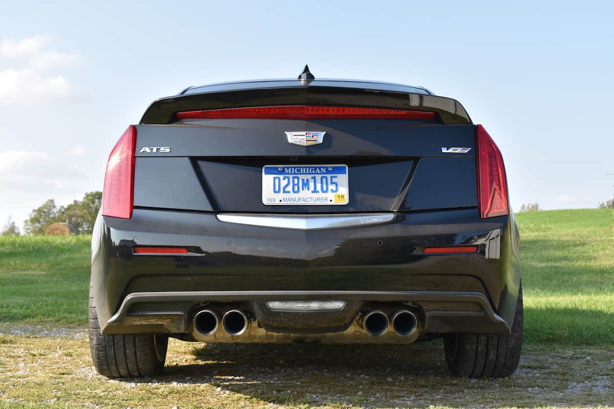 2017 Cadillac ATS-V black rear view head on