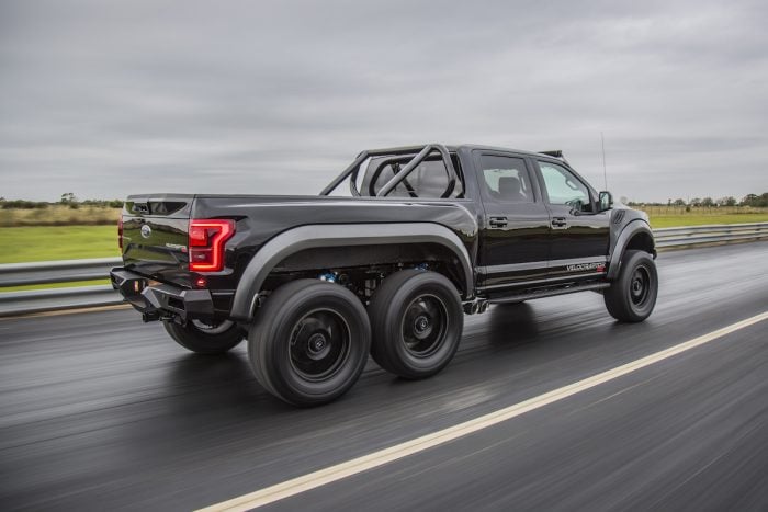 Hennessey's 600-HP VelociRaptor 6X6 driving fast on the road