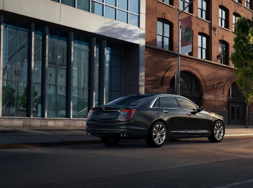 2019 CT6 V-Sport Platinum rear shot parked on city street