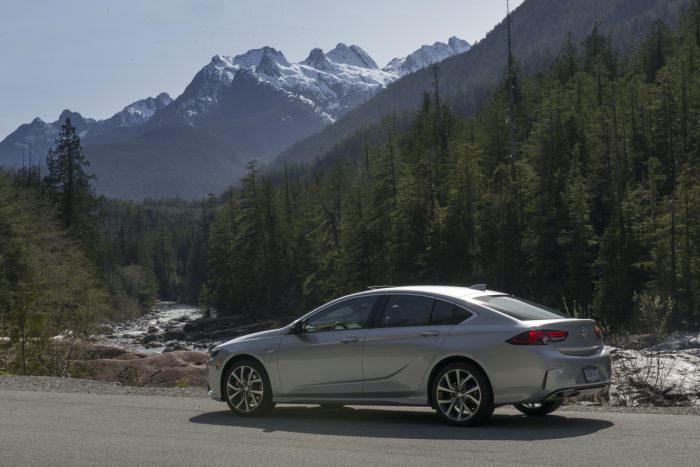 2018 Buick Regal GS rear side with mountains