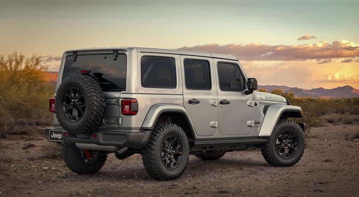 2018 Wrangler Moab Edition rear view in mountains