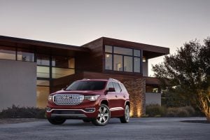 2018 gmc acadia denali front view red