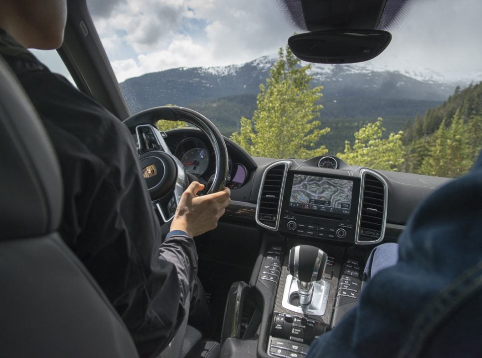 Porsche Travel Experience British Columbia Canada inside the Cayenne SUV while off roading