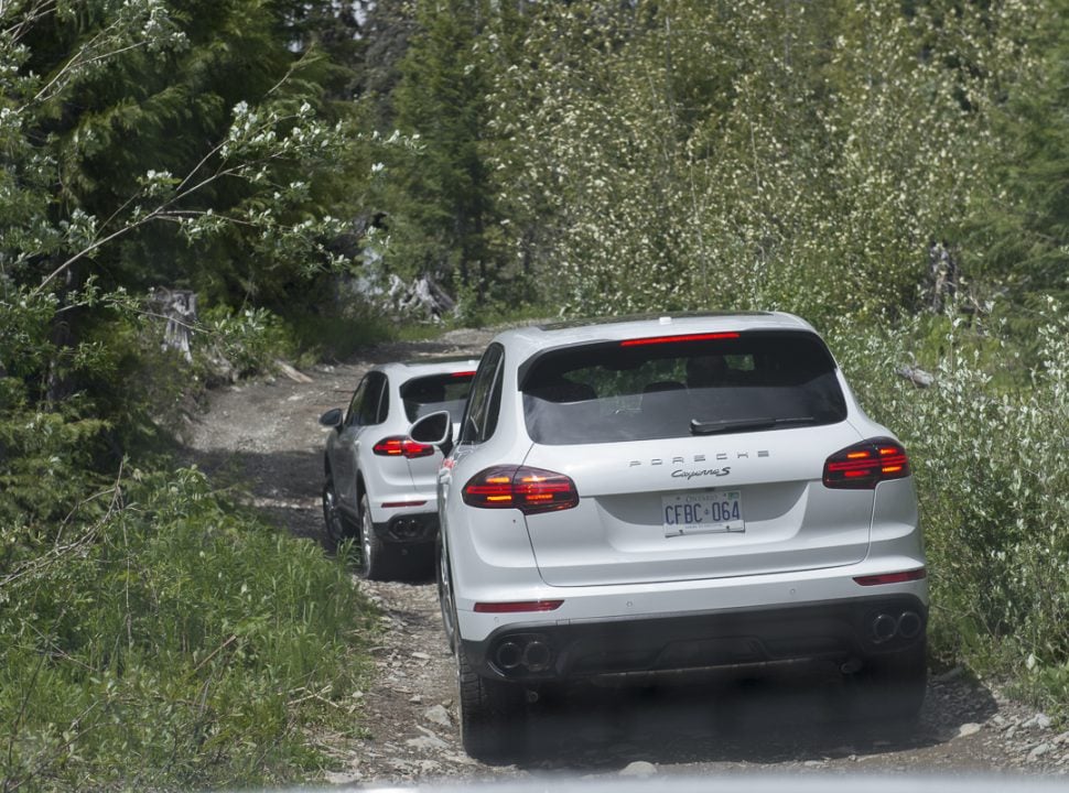 Porsche Travel Experience British Columbia Canada with Cayenne off roading through the BC forest