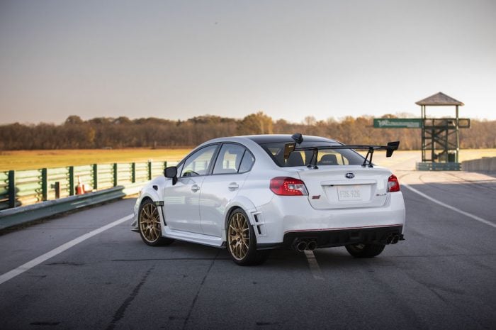 2019 Subaru STI S209 rear shot parked on racetrack