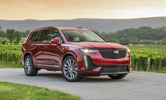 Red 2020 Cadillac XT6 Sport front view