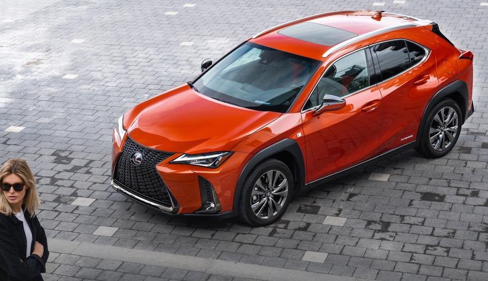 2019 lexus ux crossover in red parked on street