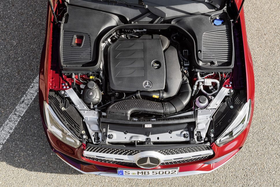 Mercedes-Benz GLC Coupé new 2.0l engine top view with hood open