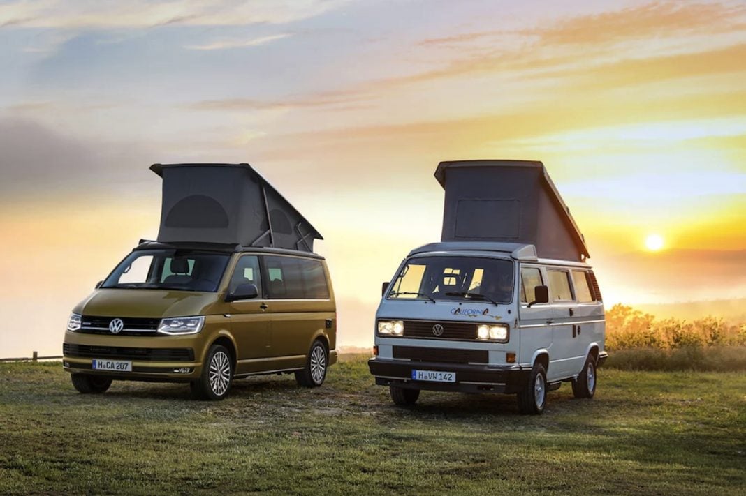vw california 30 years camper van next to original t3 california copy