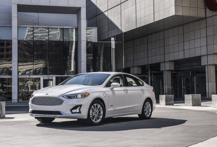 2019 Ford Fusion front view in white