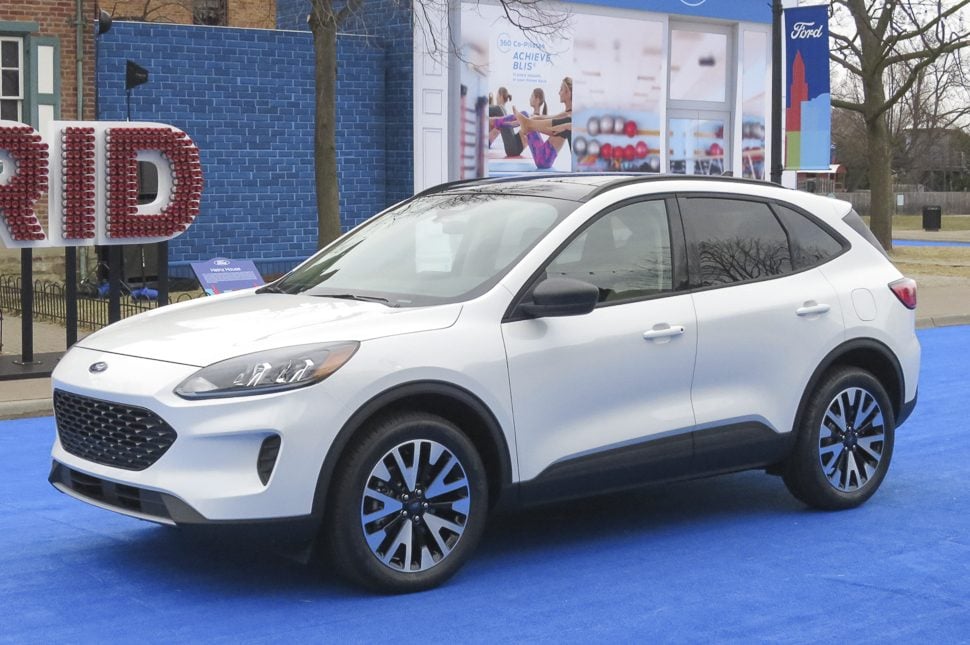 2020 ford escape SE Sport in white parked on blue carpet