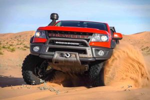 2019 Colorado ZR2 Bison Tray Bed Concept driving through desert
