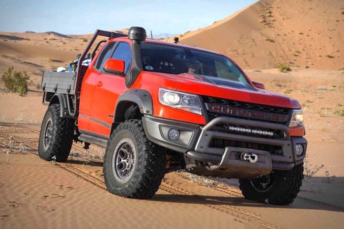 2019 Colorado ZR2 Bison Tray Bed Concept front view in the desert