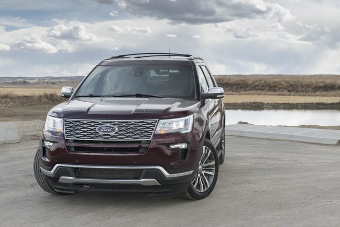 2019 Ford Explorer Platinum front view of grill and wheel