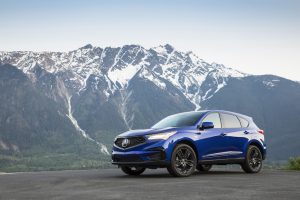 2020 Acura RDX A-Spec in blue front view in mountains