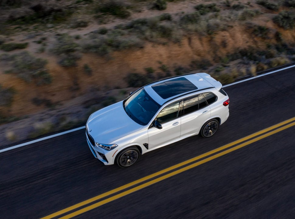 2020 BMW X5 M top view driving on the highway