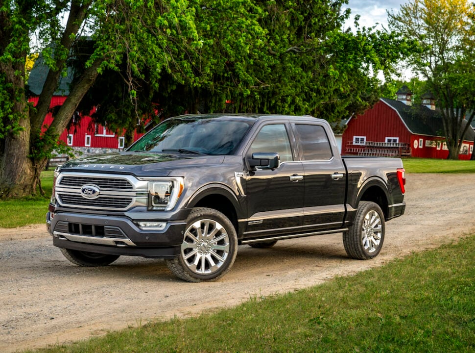 2021 Ford F-150 black parked at barn