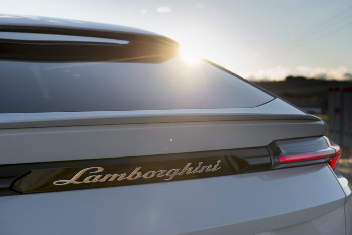2019 Lamborghini Urus SUV rear logo with sunset