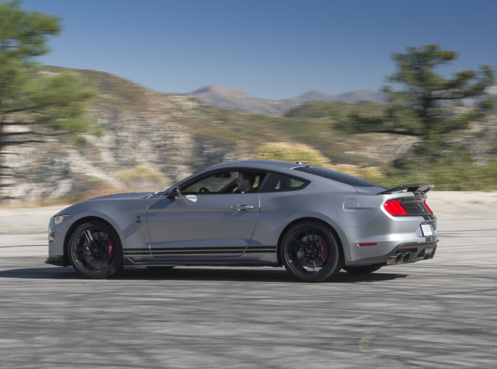 2020 Ford Mustang Shelby GT500 driving by rear view