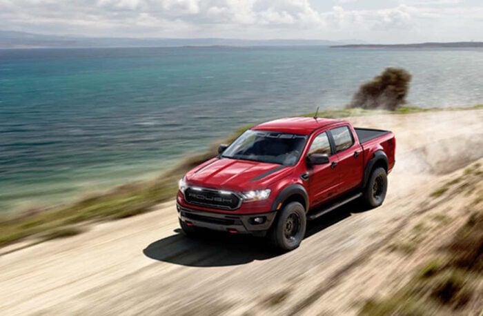 2020 roush ranger front red driving