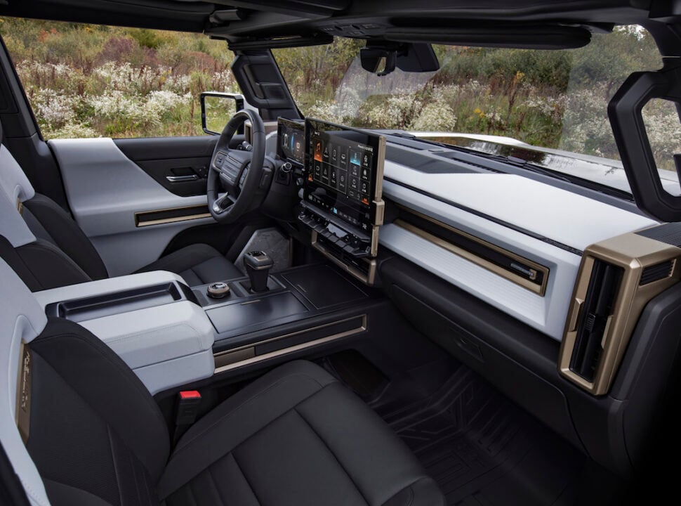 The GMC HUMMER EV’s design visually communicates extreme capability, reinforced with rugged architectural details that are delivered with a premium, well-executed and appointed interior.