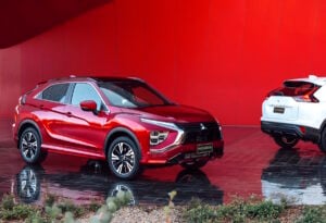 2022 Mitsubishi Eclipse Cross in red next to white