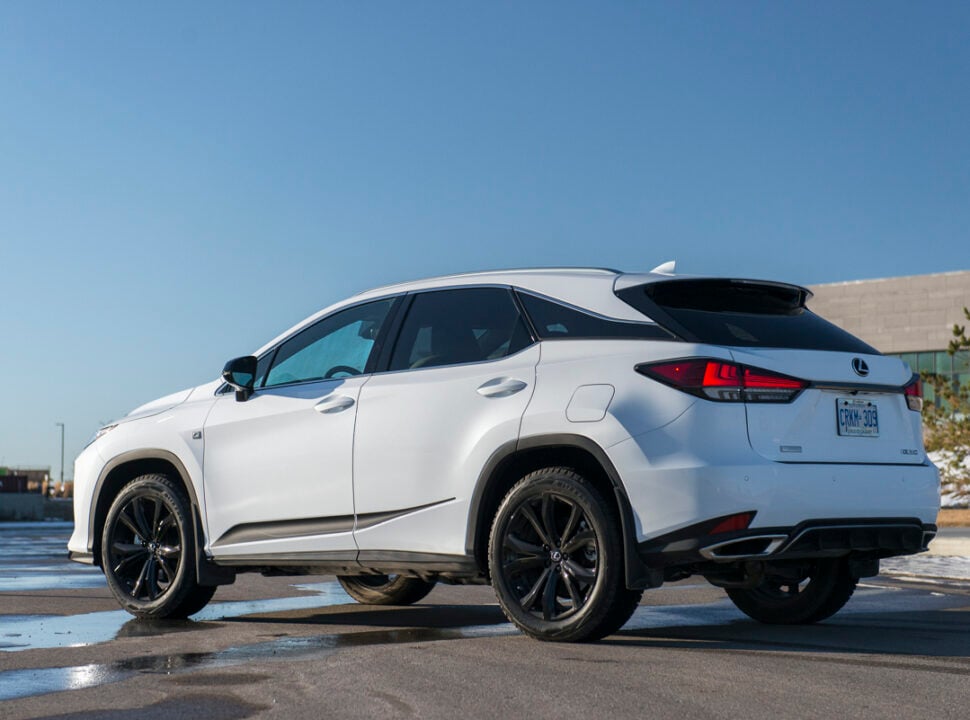 2021 Lexus RX 350 Black Line in white rear shot parked outside