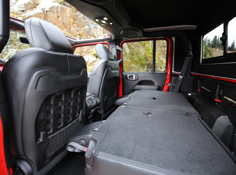 2021 Jeep Gladiator Rubicon interior with back seats folded down