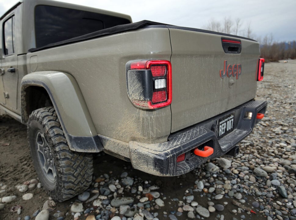 2021 Jeep Gladiator Mojave rear taillight and red recovery hooks