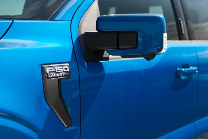 2021 Ford F-150 Lariat Hybrid side mirror and badging