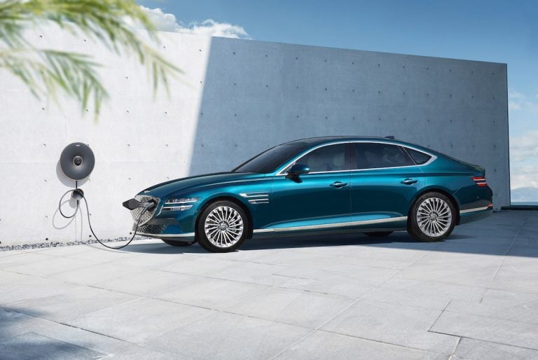 2023 Genesis Electrified G80 parked and charging