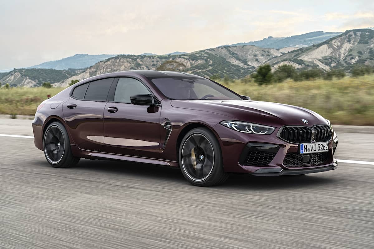 2021 BMW M8 Gran Coupe Competition front driving on road