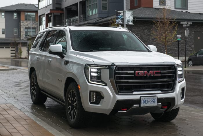 GMC Yukon AT4 front view parked on street